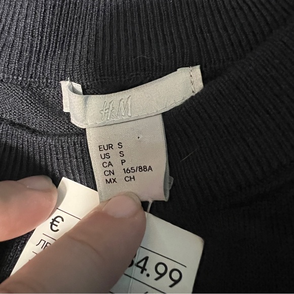 H&M Long Navy Blue Sweater Dress Length Slits New NWT Tie Belt Womens Size Small - Picture 6 of 9